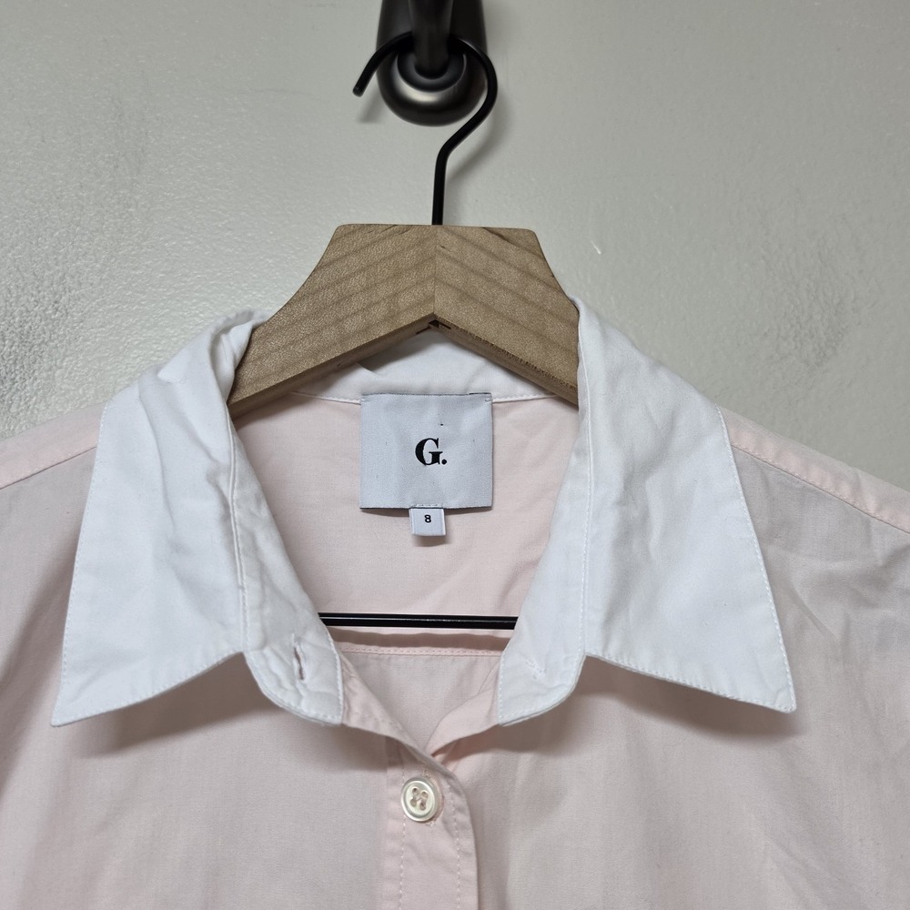 Goop G. Label Essential Button Down Shirt Women 8 Pink White Collar Cotton Italy - Picture 5 of 11